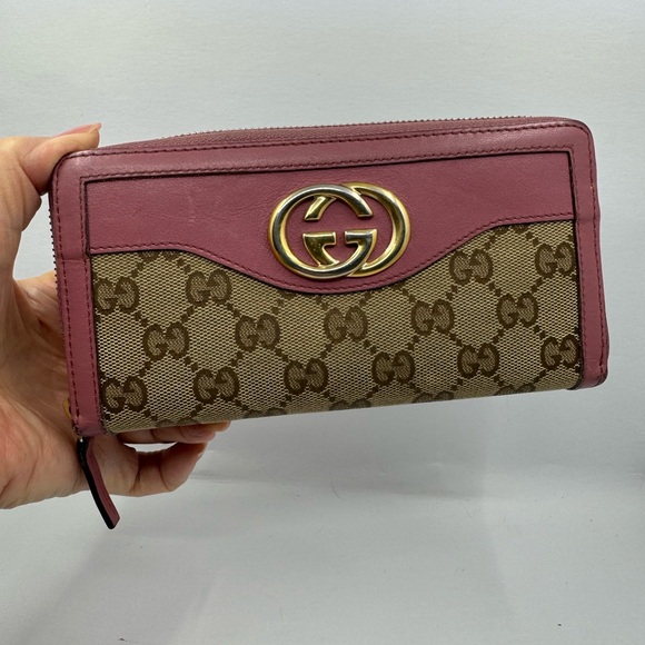 Gucci Monogram Zip Around Vintage Rose Calfskin Sukey Wallet 23198 - Picture 1 of 10